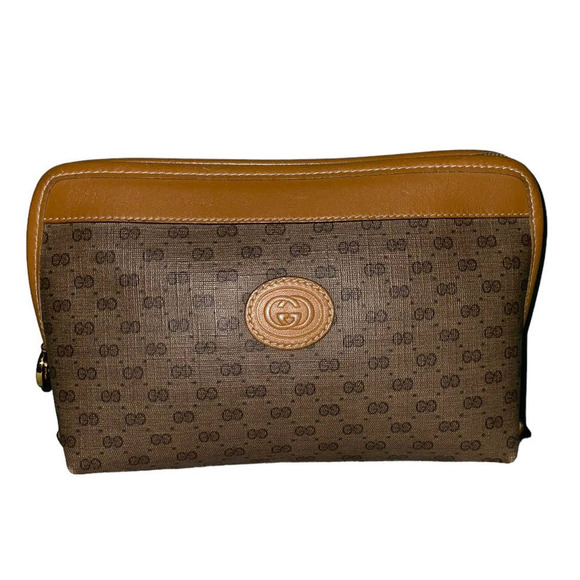 Gucci Vintage Brown GG Guccissima Canvas Medium Cosmetic Case Clutch - Picture 1 of 16